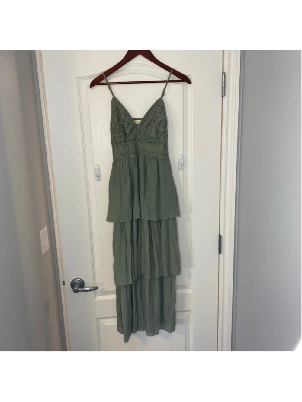 Rebellion Again Dress XS Sage Green Crochet Tiered Boho Fairy Coastal Cowgirl - Picture 11 of 11